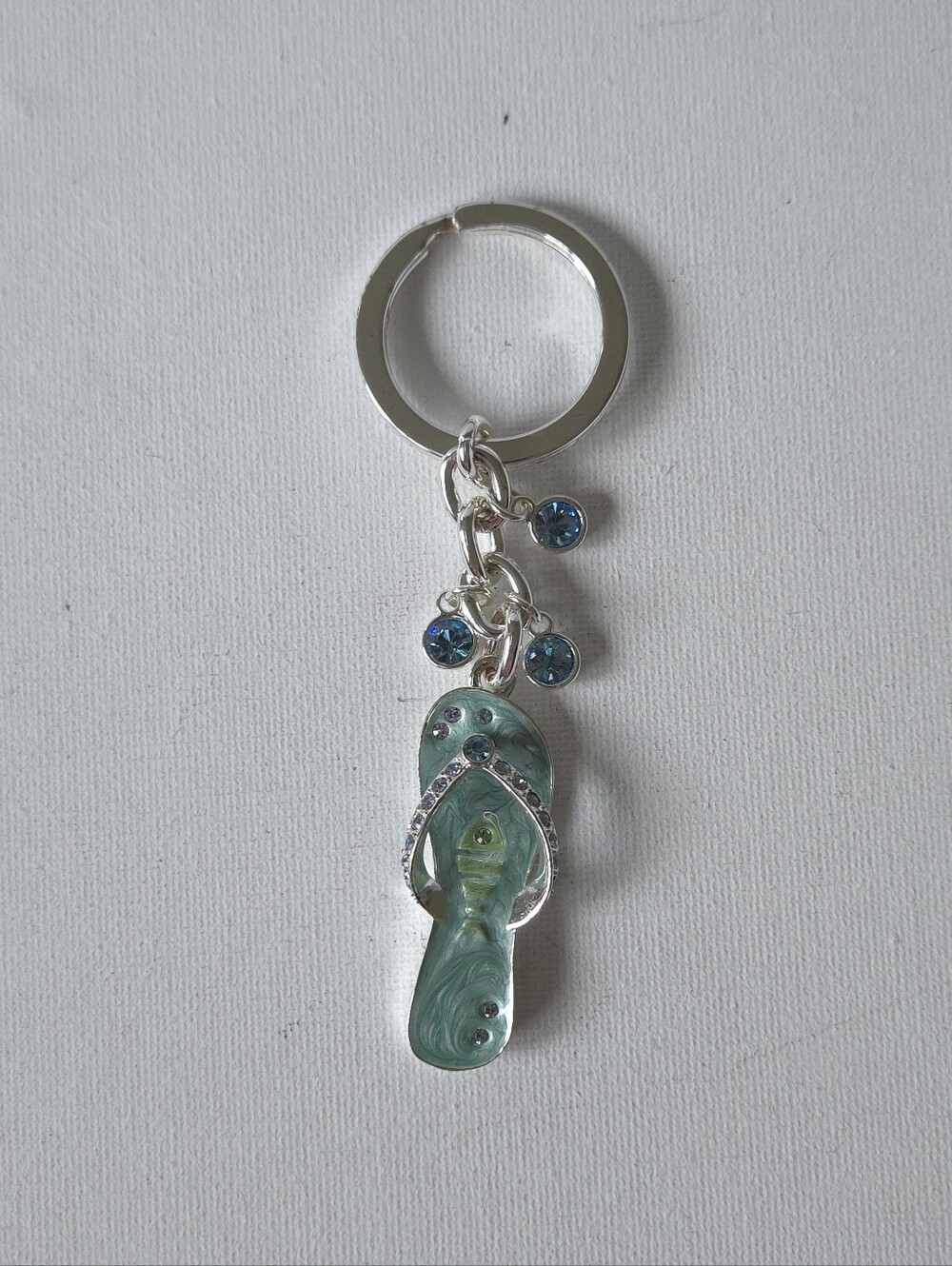 Crystal Rhinestone Flip Flop Keychain Seafoam Green Enamel Tropical Purse Charm